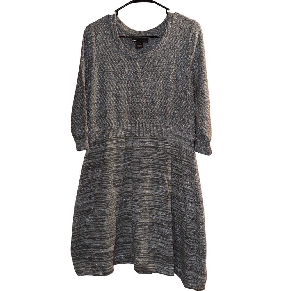 Lane Bryant Knit sweater Dress Women 14/16 Gray‎ Sparkle Chevron Knit Midi